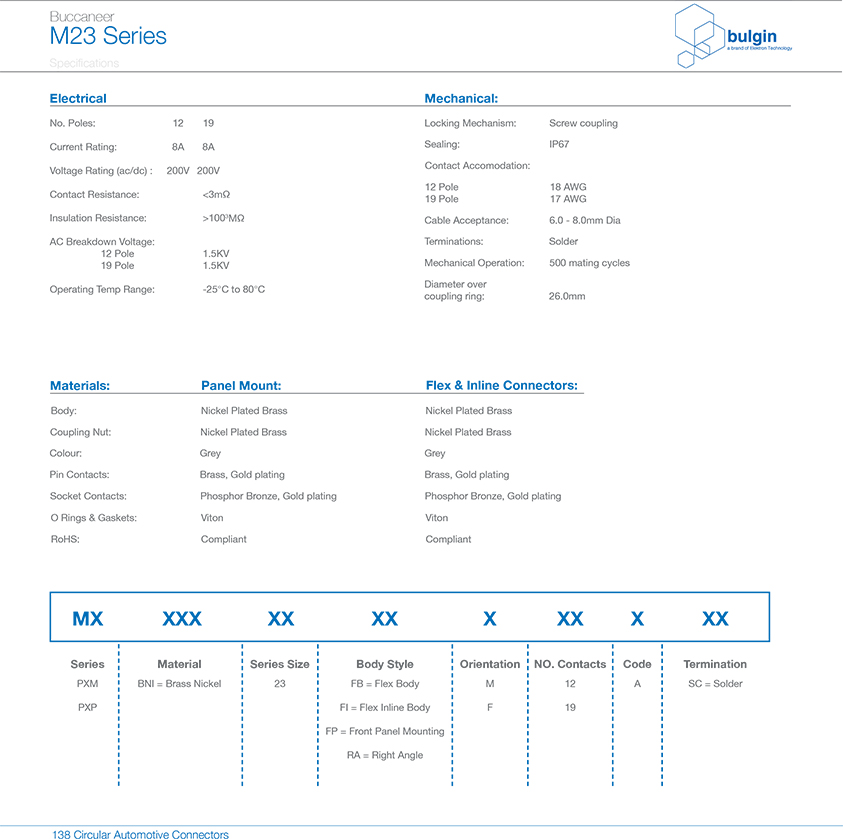 M23 連接器公頭焊線式技術(shù)參數(shù)