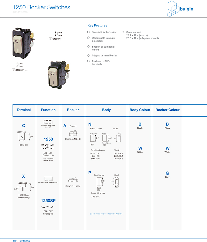 1250系列翹板開關選型