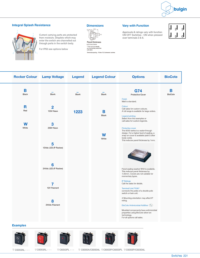 6050DP翹板開關系列功能表