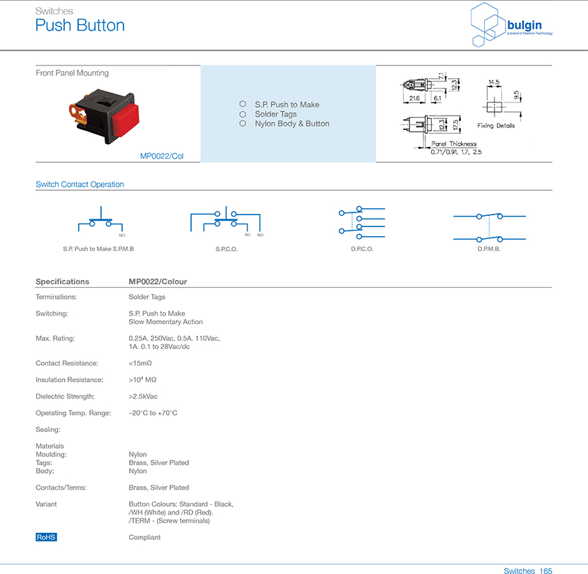 MP0016系列后面板安裝按鈕開關(guān)技術(shù)參數(shù)